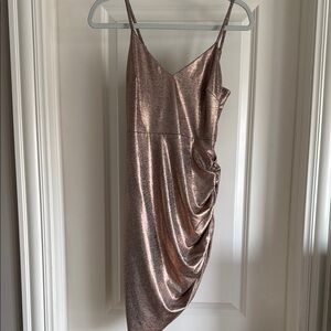 Guess Gold Asymmetrical Ruched Cocktail Dress